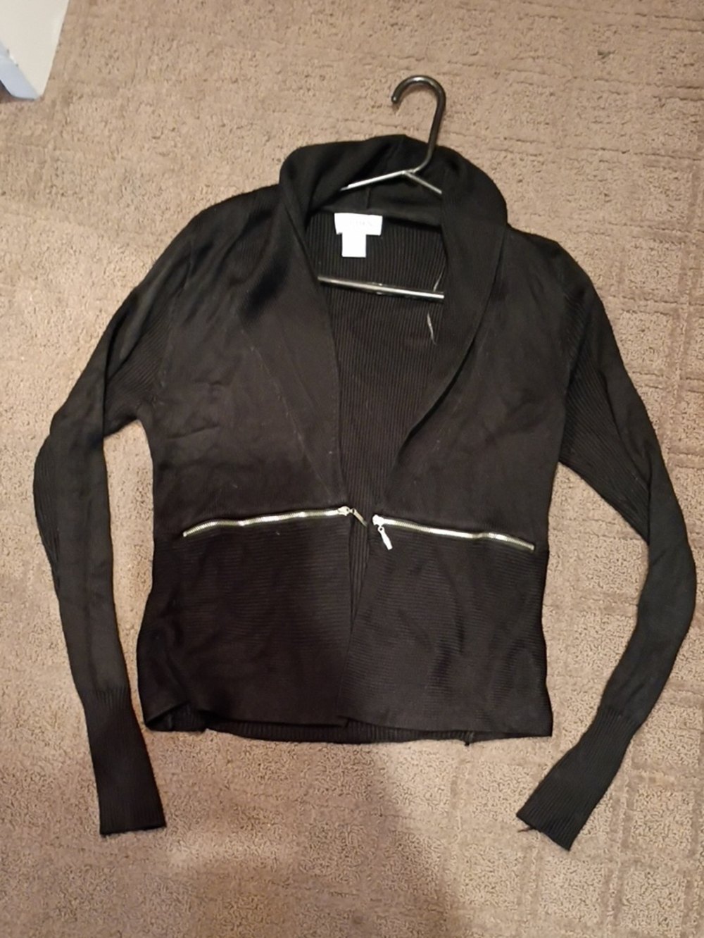 Carmen Marc Valvo Black Knit Blazer with Silver Zippers